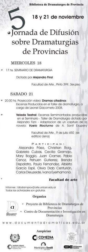 Afiche de la V Jornada de Difusión sobre Dramaturgias de Provincias Afiche de la V Jornada de Difusión sobre Dramaturgias de Provincias